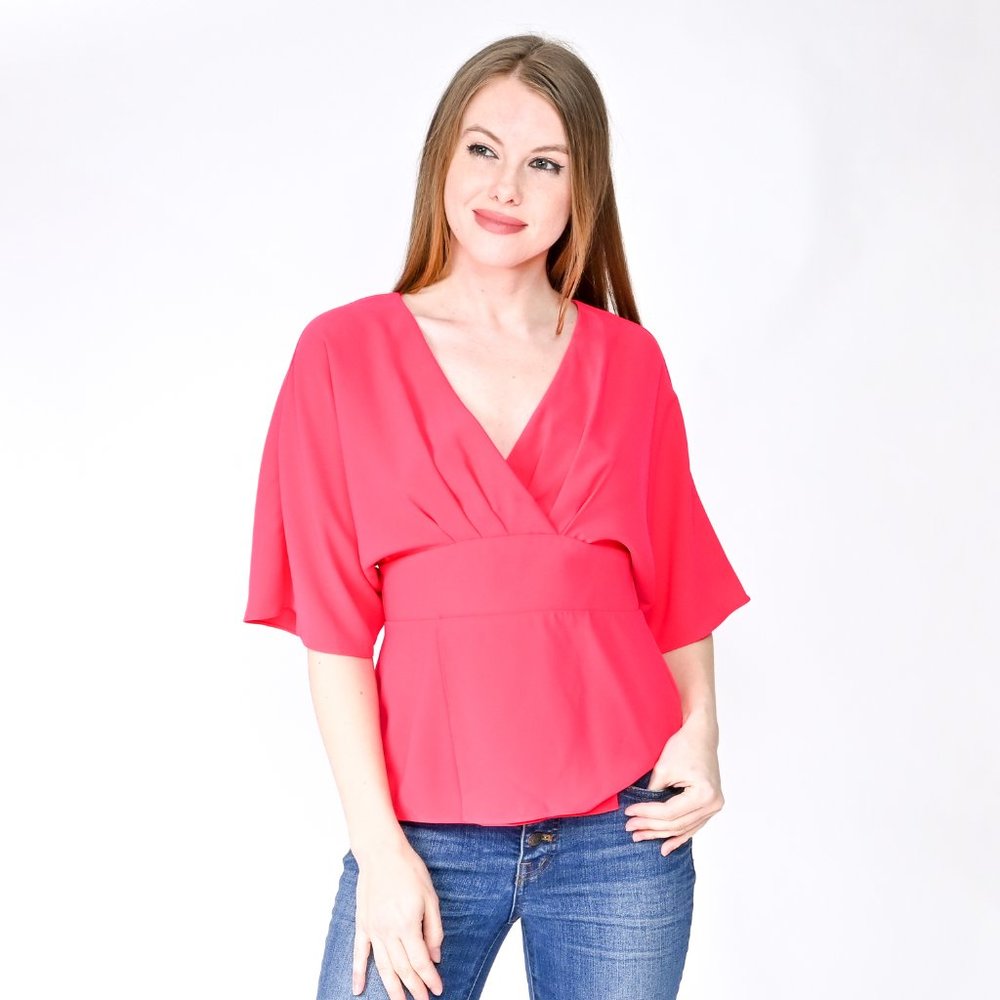 AMANDA UPRICHARD Pink Kimono-Sleeve V-Neck Top - Picture 1 of 5